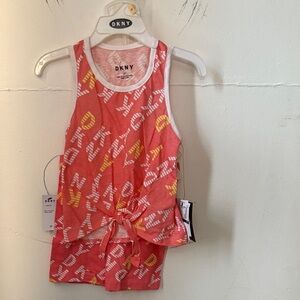 DKNY Coral and White Logo Tank and Shorts Set